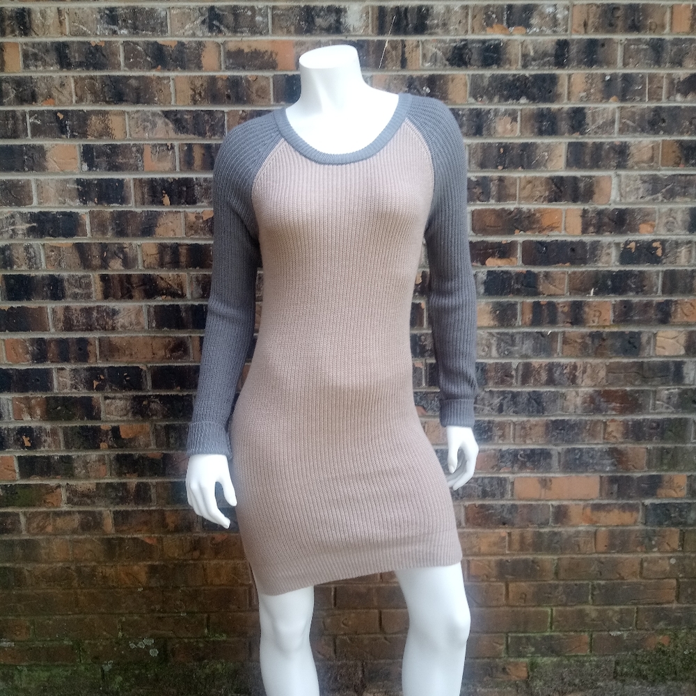 Say What cream with gray long sleeve dress